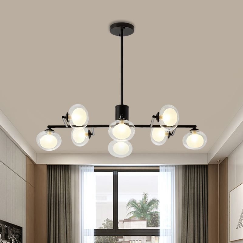 Modern Simple Oval Shade Island Light 8/12 Lights Glass Suspension Light in Black/White