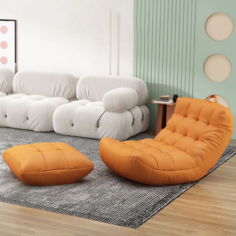 Scandinavian Tufted Single Sofa 29.5" W Faux Leather Sofa with Footrest