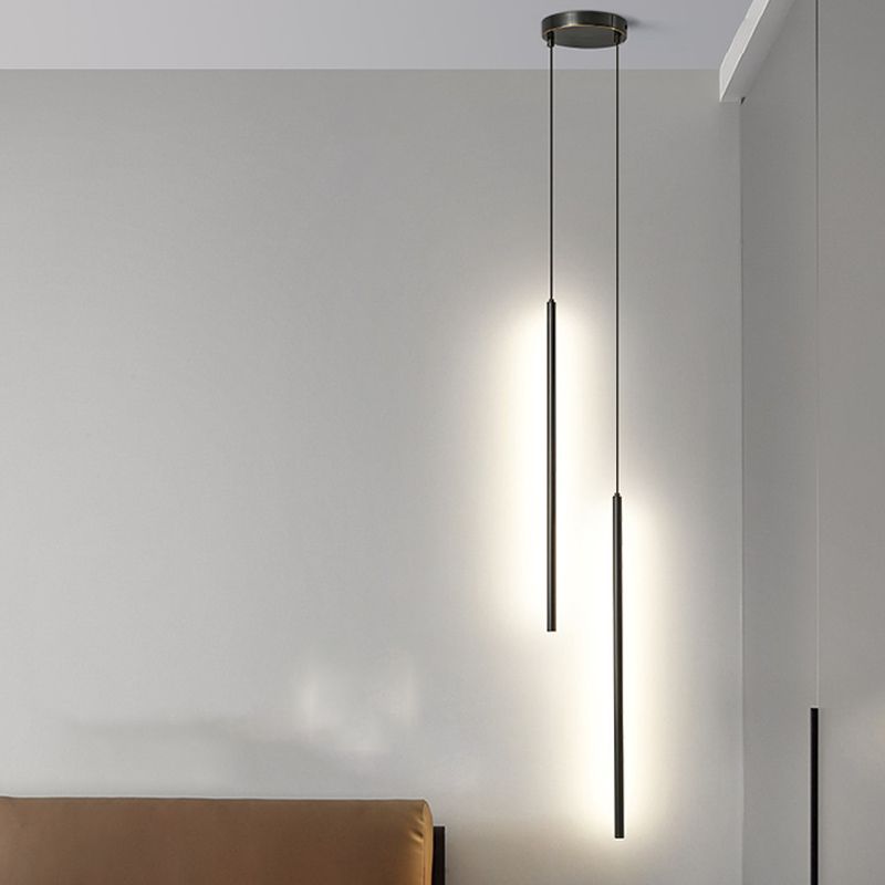 Linear Shape Hanging Lighting Modern Style Metal 2 Light Hanging Lamp for Living Room