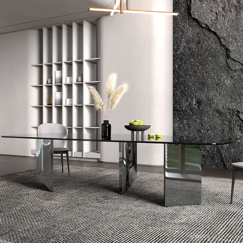 Glass Top Dining Table Rectangle Dining Table with Stainless Steel Base