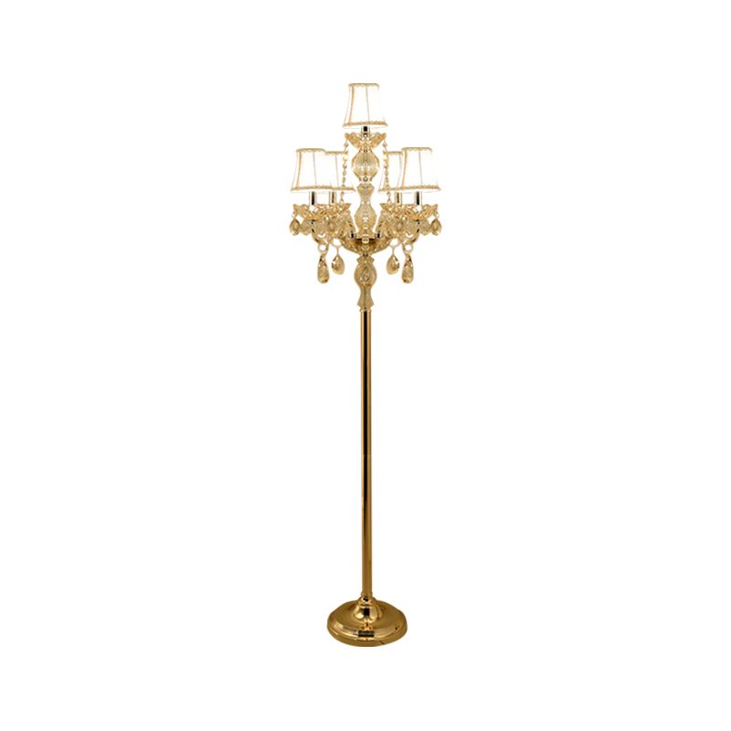 Lámpara de lectura de la sala de velas Cristal transparente tradicional 5/6 bulbos dorado luz de pie con sombra blanca