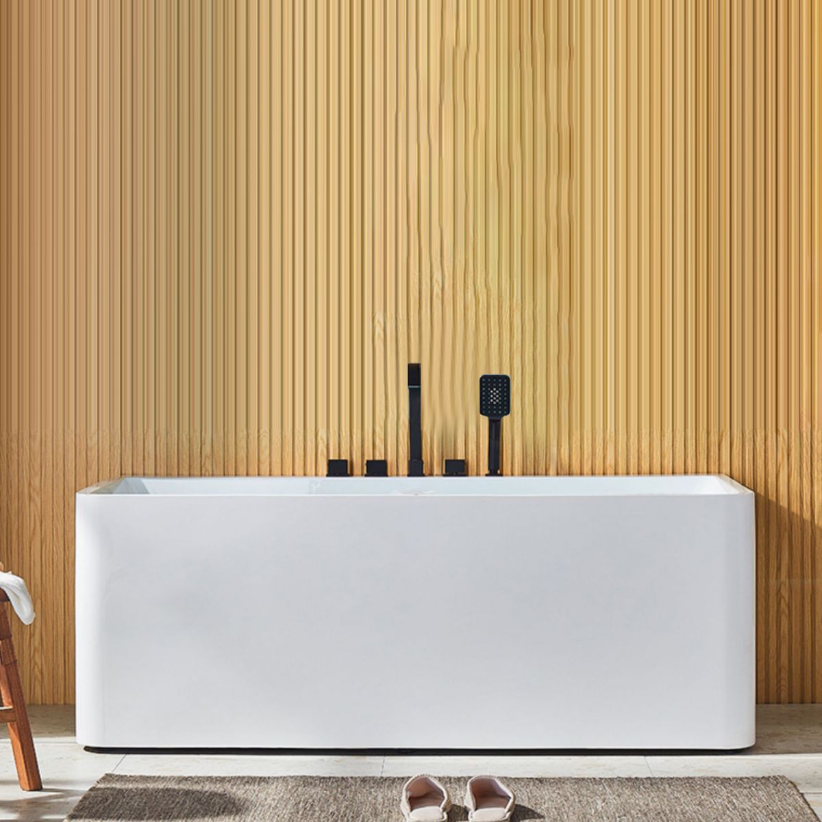 Modern Acrylic Rectangle Bathtub White Back to Wall with Drain Bath Tub
