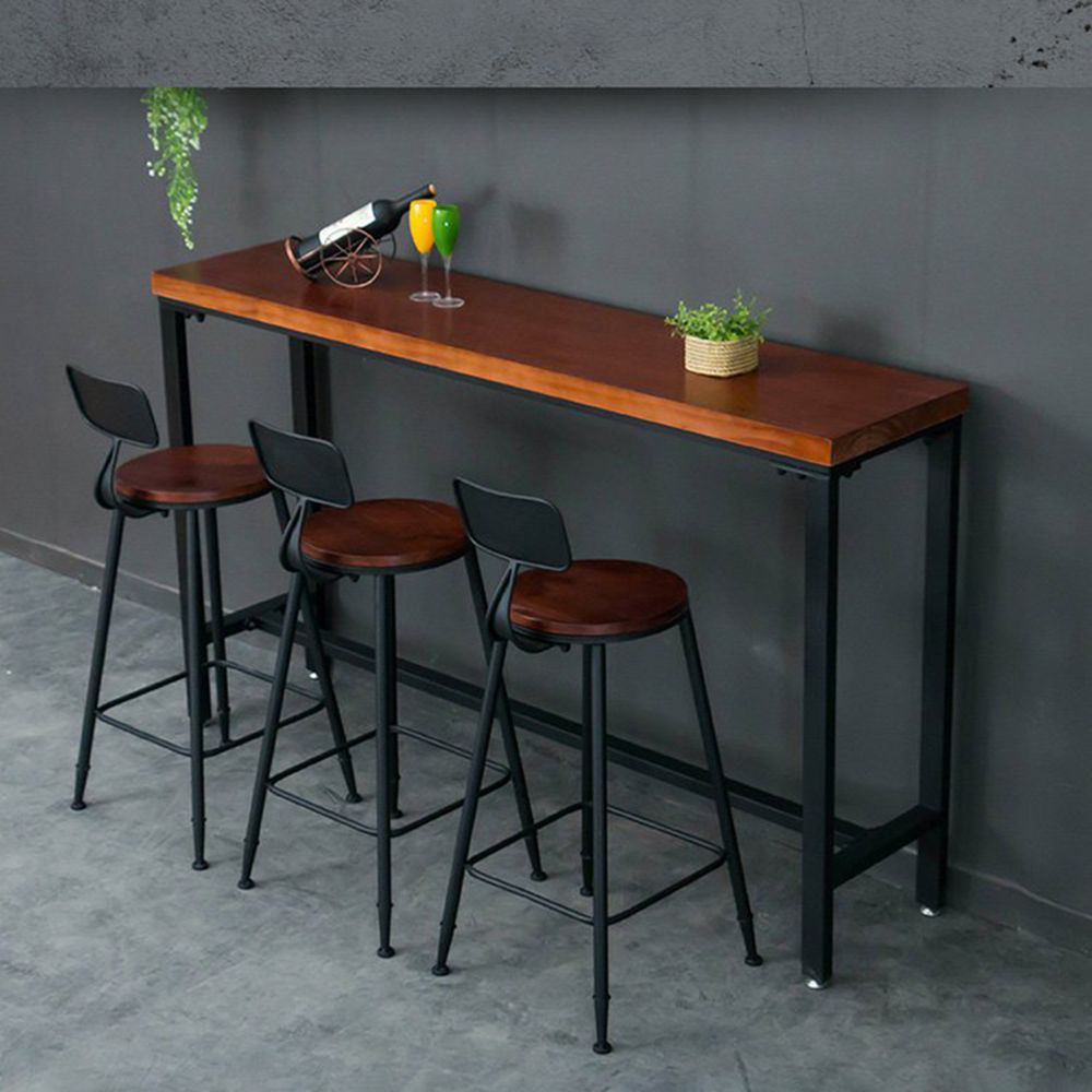 Industrial Rectangle Pine Wood Bar Table Set 1/4 Pieces Counter Table with High Stools