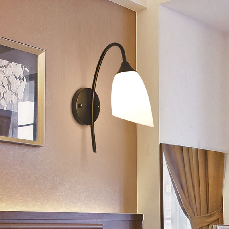 Black Metal Wall Light Modernism White Shaded Lighting for Foyer