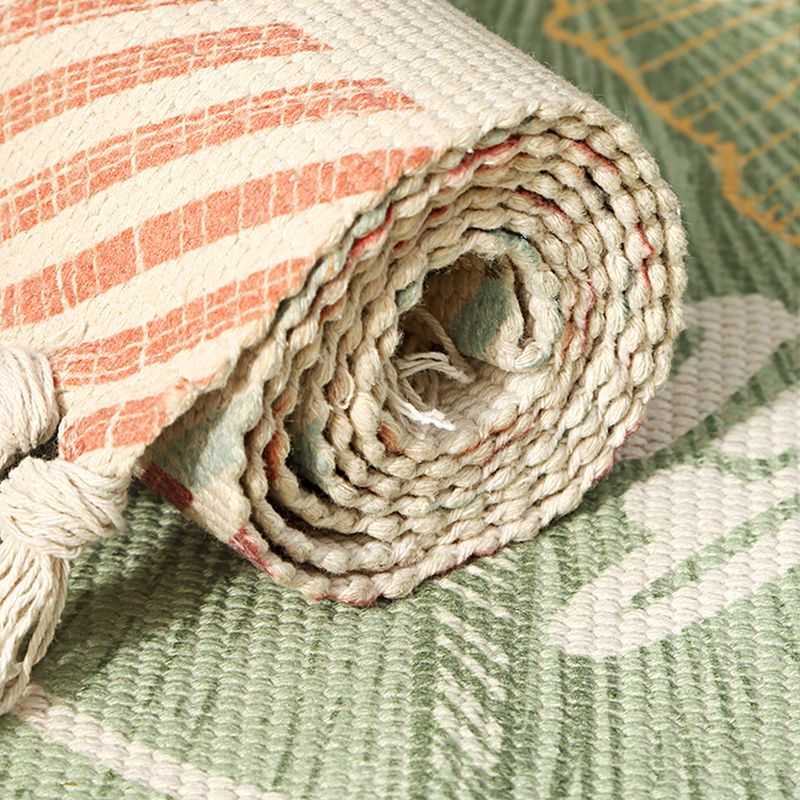 Multi Colored Nordic Rug Cotton Blend Flower Printed Area Carpet Easy Care Pet Friendly Indoor Rug for Room