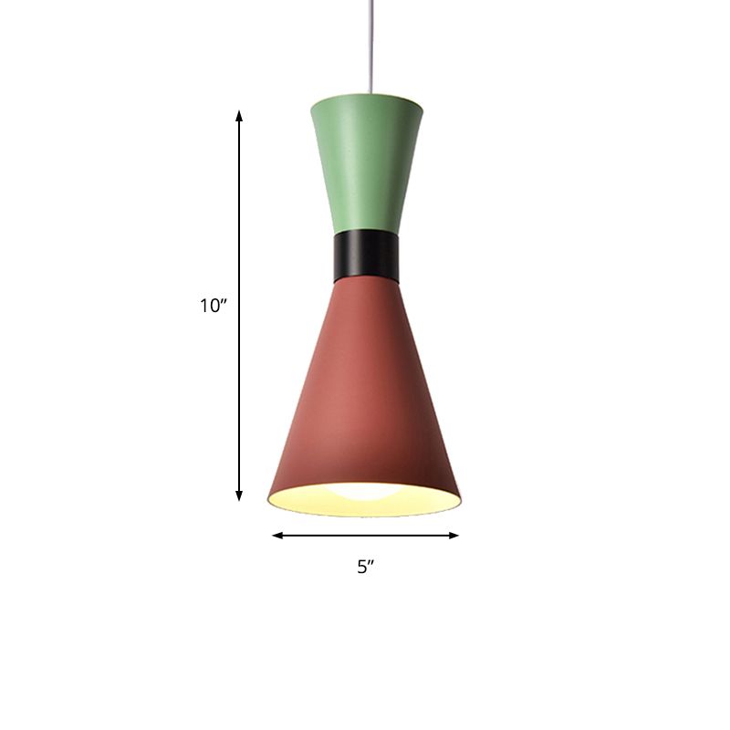 Hourglass Ceiling Pendant Light Contemporary Nordic Style Metal 1 Bulb Grey/Red/Yellow Hanging Lamp for Living Room