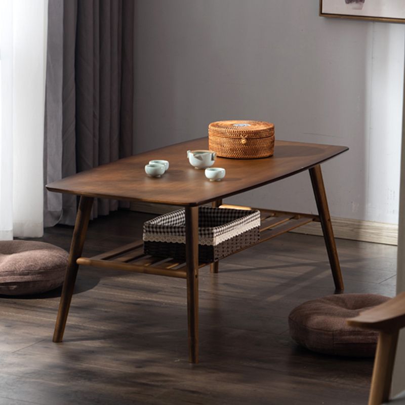 Scandinavian Rectangle Wood Coffee Table 4 Legs Cocktail Table with Shelf