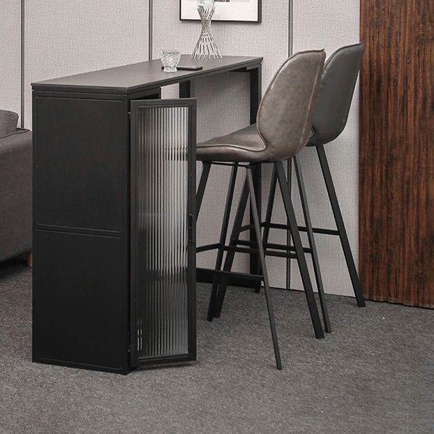 Modern Indoor Rectangle Bar Dining Table with Storage Stone Bar Height Cocktail Table