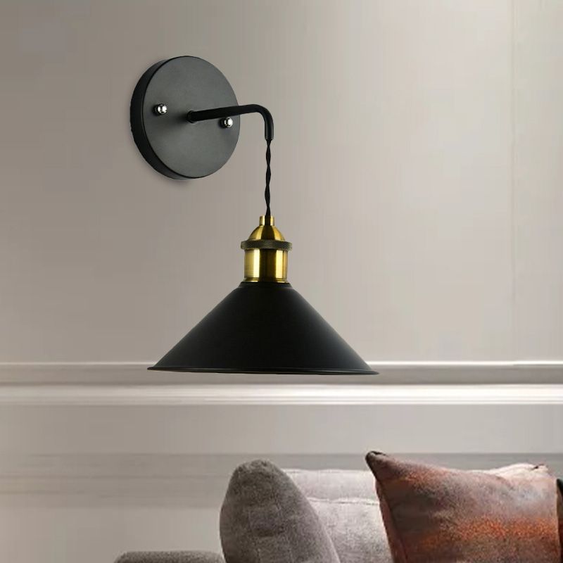 1 Kopfwandlicht mit konischem Schatten Metall Industrial Style Esstischleuchte in Schwarz