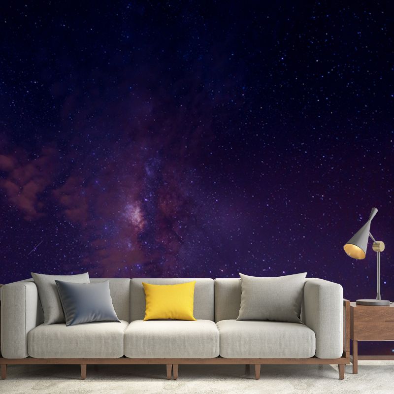 Full Size Modern Wallpaper Mural Purple-Black Night Sky with Star and Cloud Wall Art, Custom Print