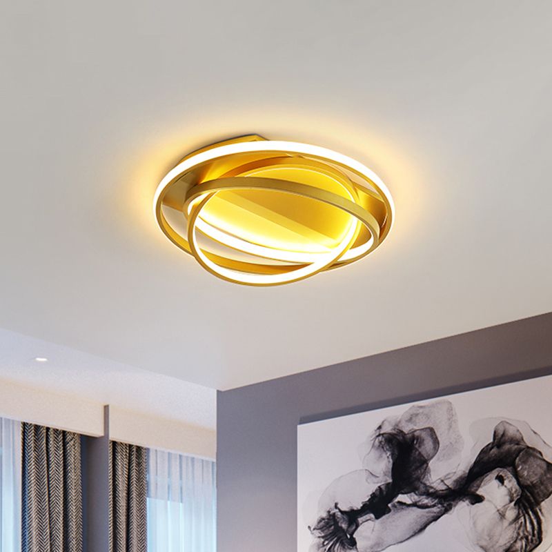 Gold 3-Hoop Flush Mount Lighting Simple LED Metallic Flush Ceiling Lamp Fixture for Sitting Room