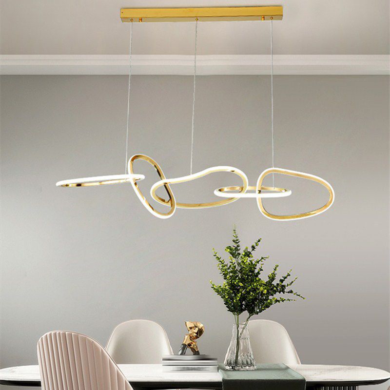 Linear Shape Metal Chandelier Light Modern Multi Lights Chandelier Light Fixture in Gold