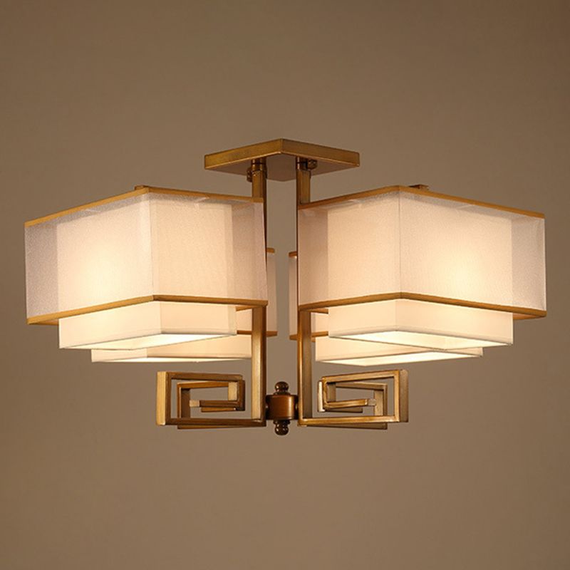 4-Light Square Semi Flush Mount in Traditional Simplicity Fabrics Ceiling Light for Living Room