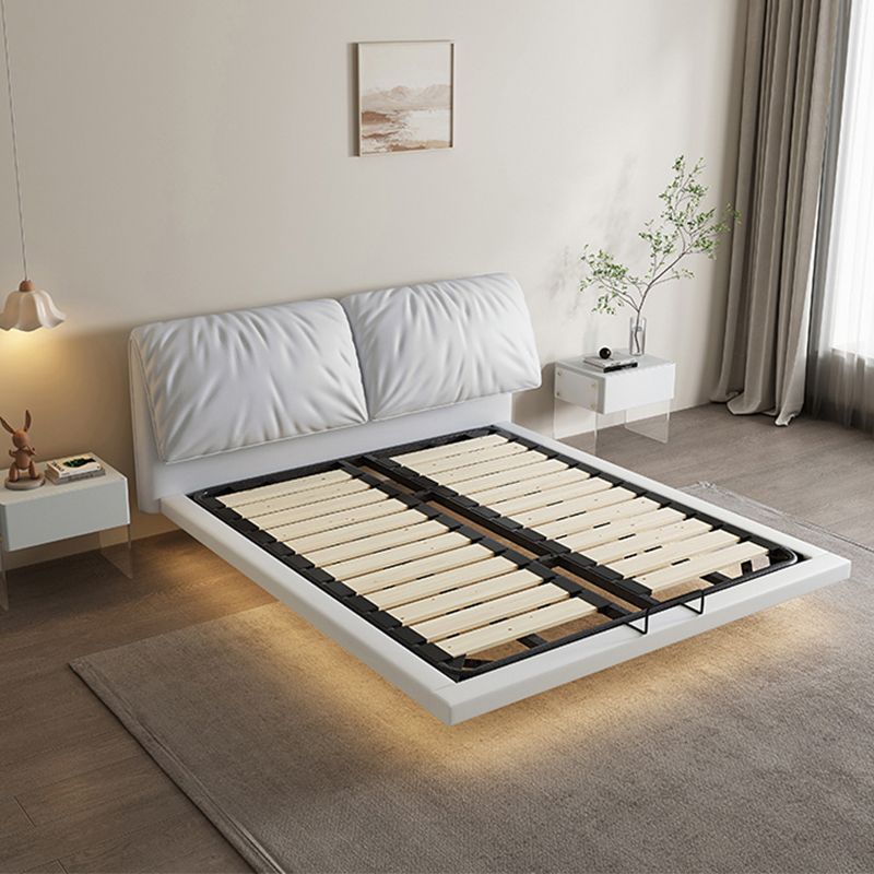 Glam Wood and Upholstered Headboard Bed Steel Frame Standard Bed