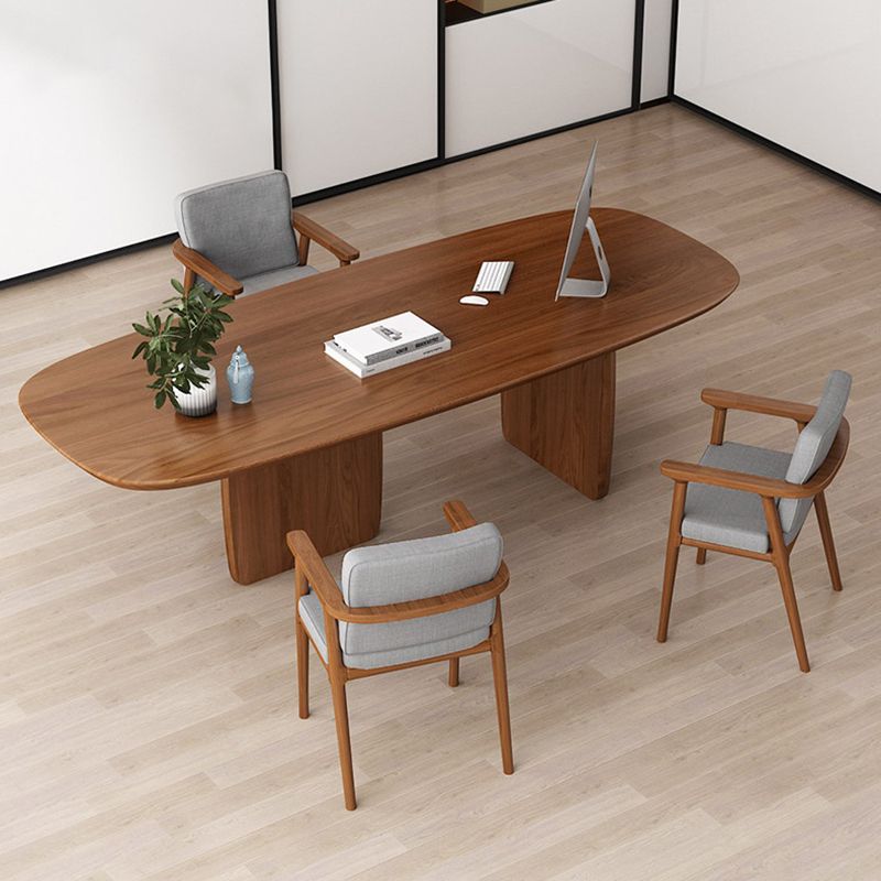 Ovaal dennen vaste houten tafel eenvoud eetkamer collectie met dubbele voetstuk