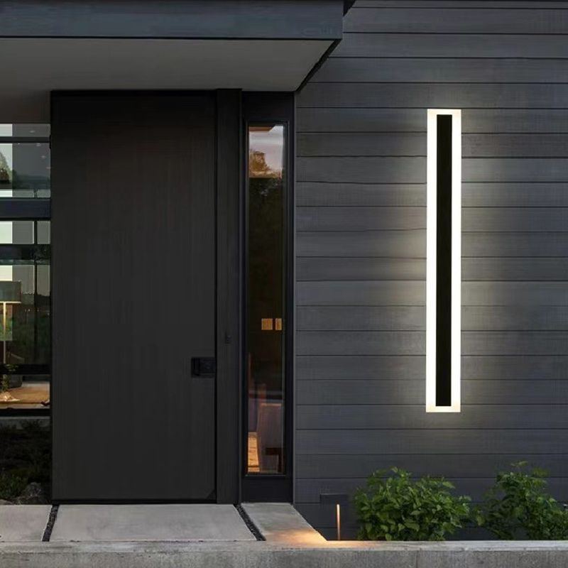 Linear Outside Wall Light Fixture Modern Metal 1 Light in Black Finish