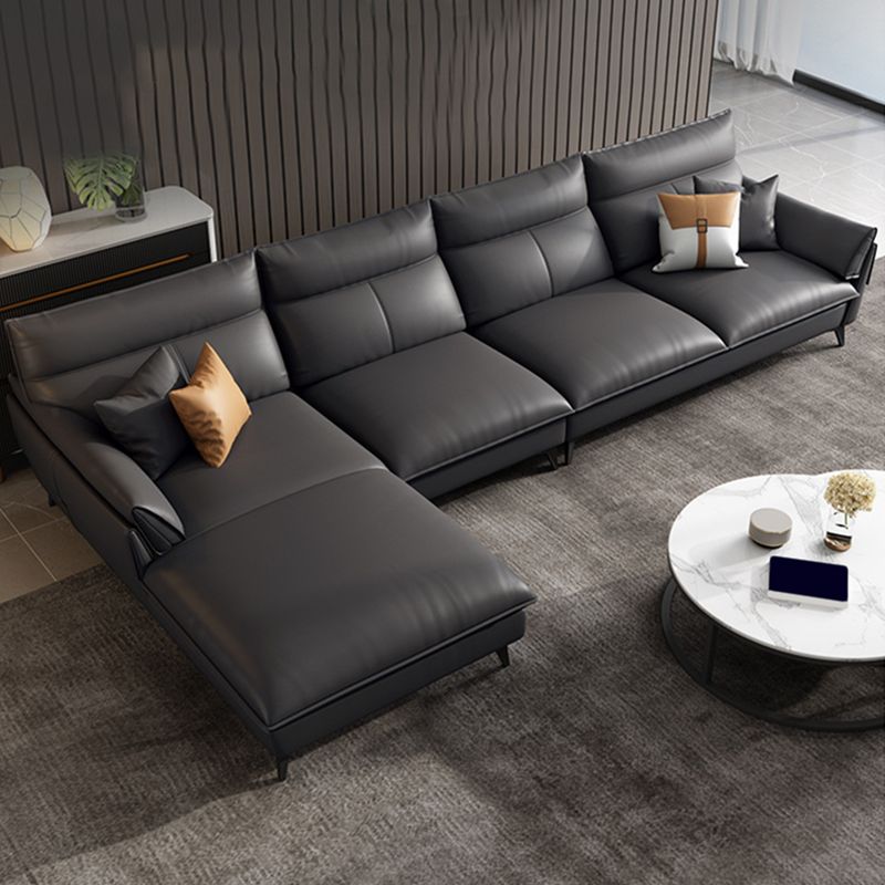 Black/grey Leather Sofa Armrest and Cushioning Back Sponge/latex Seat Filling Sofa Bed