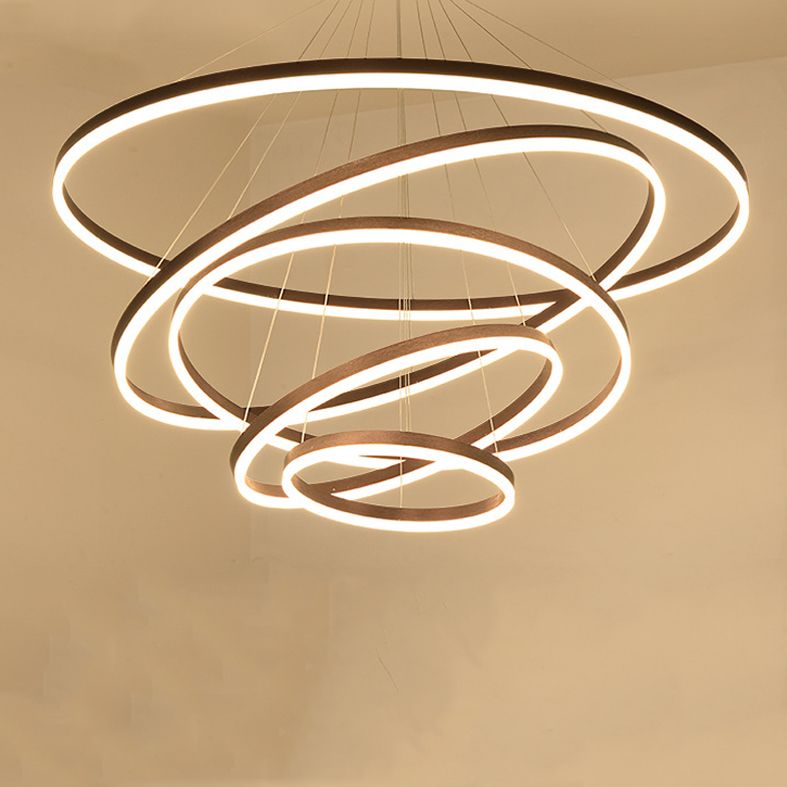 Coffee Orbicular Chandelier Light Fixture Minimalist Style LED Metal Pendant Light Fixture