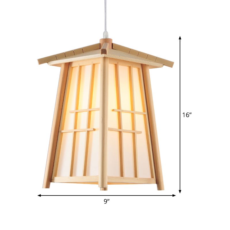 Beige Tower Pendant Lighting Japanese 1 Head Wood Ceiling Suspension Lamp for Restaurant