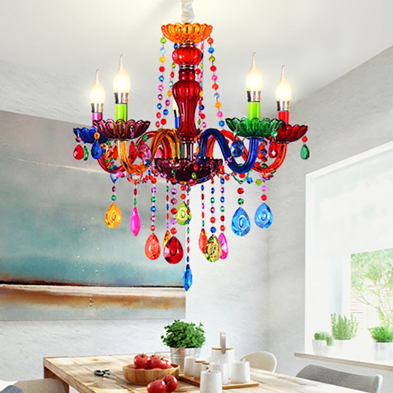Nordic Multi Head Macron Chandelier Glass Pendant Lighting Fixtures for Bedroom