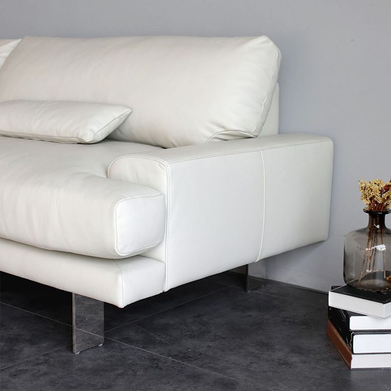 Recessed Arm Pillow Back Sofa Modern White Leather 3/4-seat Sofa