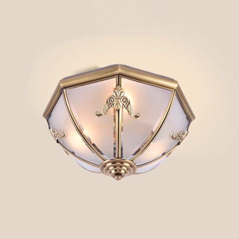Frosted Glass Brass Ceiling Lamp Bowl Shaped Classic Flush Mount Light for Bedroom