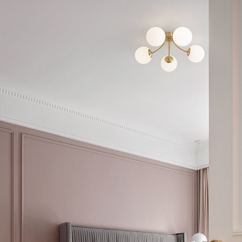 Modern Simple Copper Ceiling Light Ball Shape Glass Shade Ceiling Lamp for Living Room
