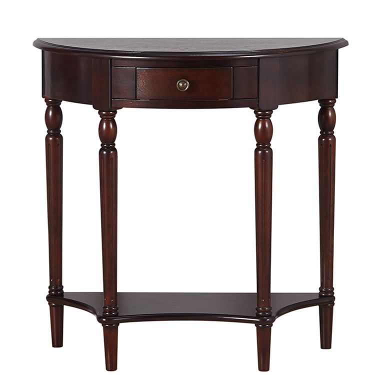 Rubbered Wood Console Table Solid Wood Accent Table with Drawer and Shelf