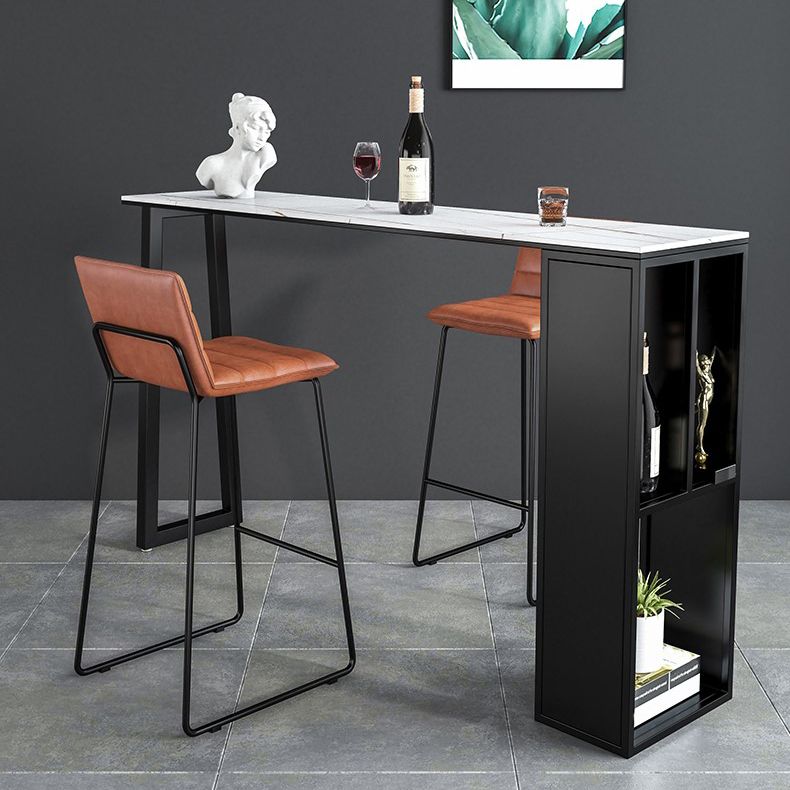 Modern Rectangle Metal Pub Table Double Pedestal Bar Height Cocktail Table