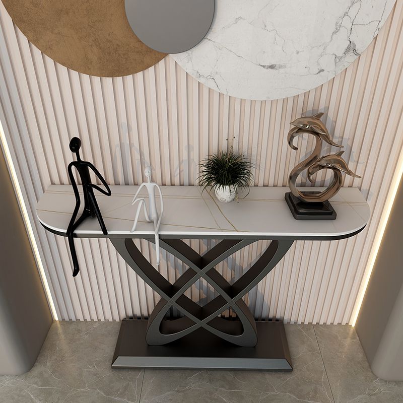 Steel and Stone Sofa Console Table, 31.5" Hall Console Accent Table