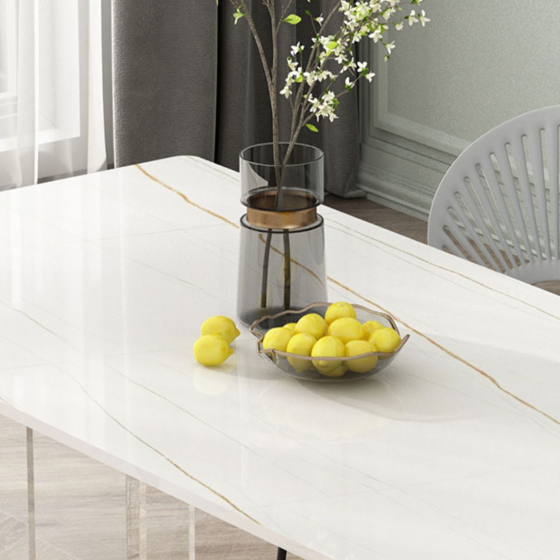 Modern Stone Top Dining Table Rectangle Acrylic Base Counter Dining Table