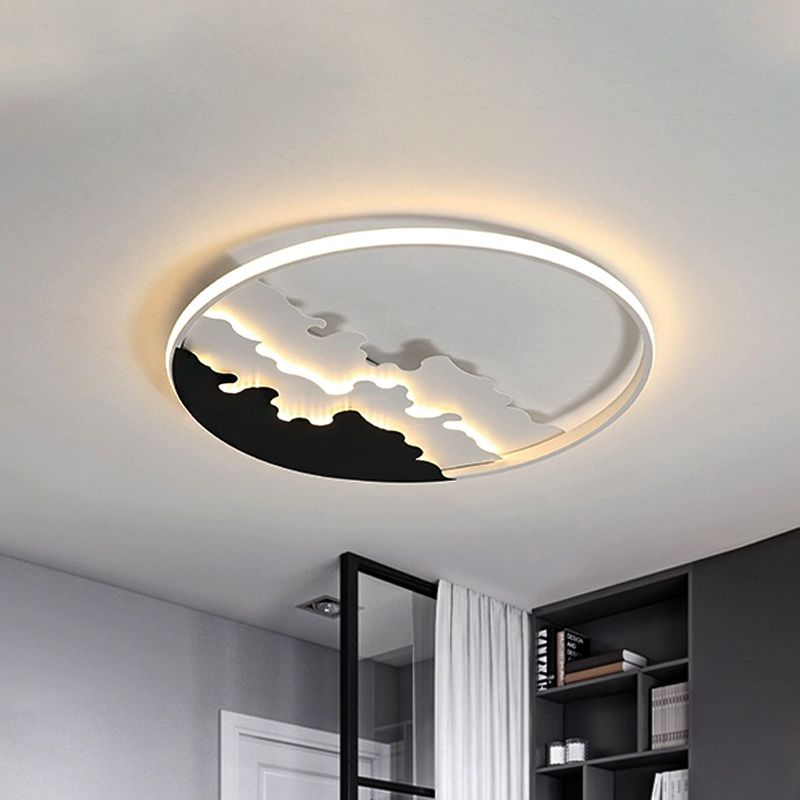 16"/19.5"/23.5" Dia LED Bedroom Flush Light with Etch Acrylic Shade White/Black Ceiling Mounted Lamp in Warm/White Light