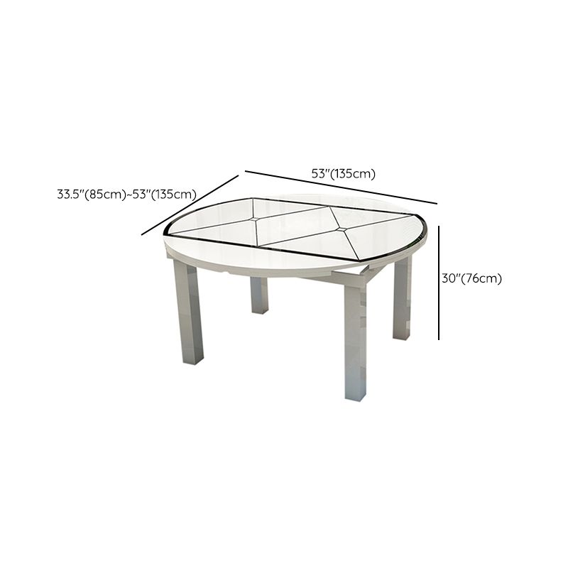 Modern Extendable Round Glass Top Dining Table with Solid Wood Legs