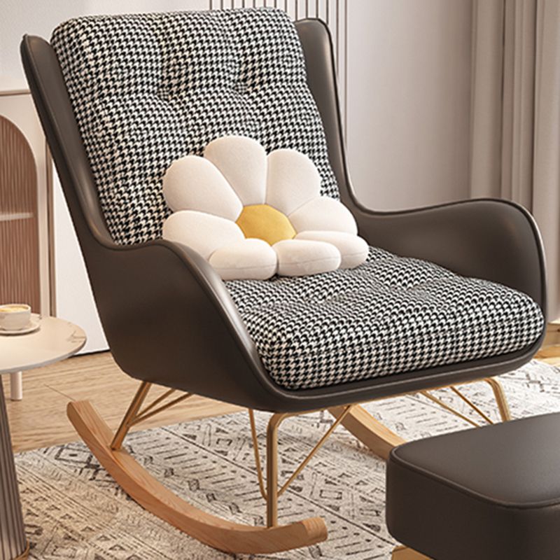 Contemporary Rocking Chair Fabric Upholstered Tufted Wing Chair Back Indoor Rocking Chair