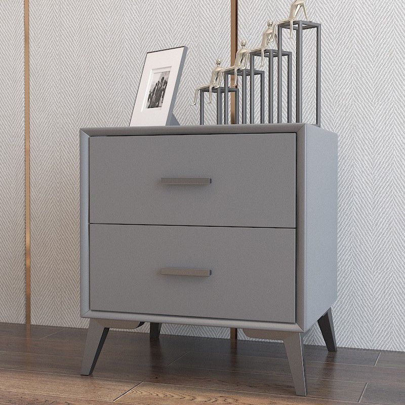 Rectangular Two Drawer Nightstand Modern Night Table with Metal Legs