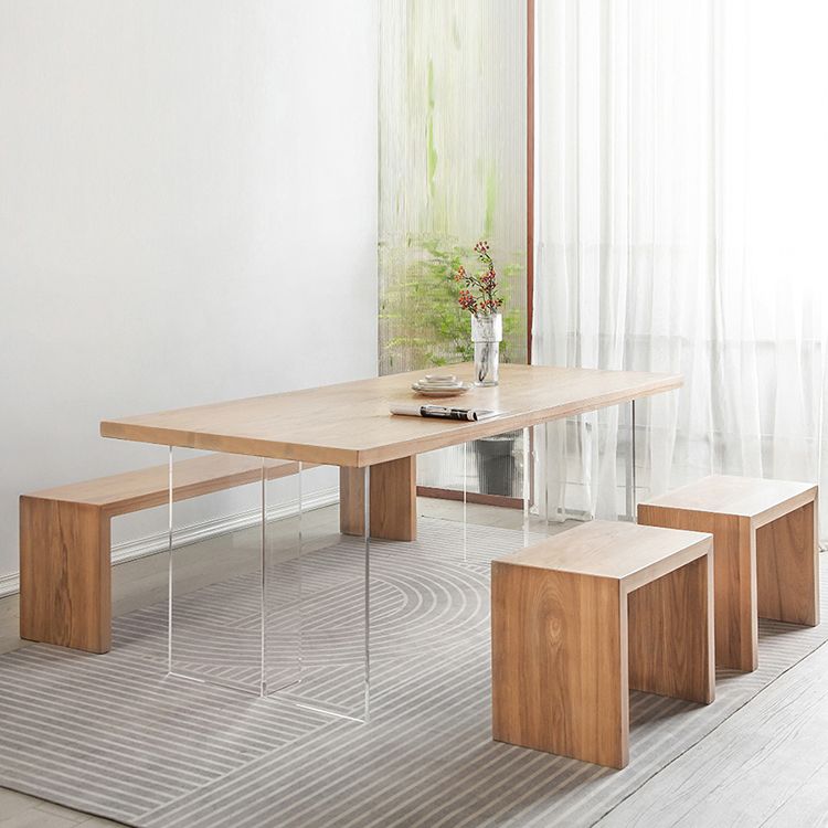 Modern 1/2/4 Pieces Rectangle Dining Table Set Ash Wood Dinette Set with Acrylic Base