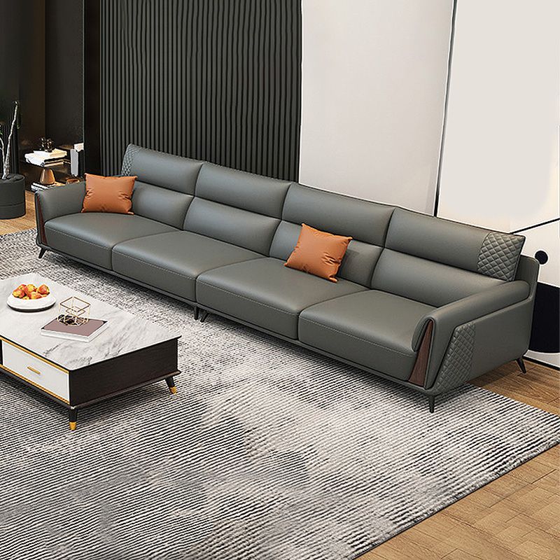 Genuine Leather Pillow Top Arm Sectionals 36.22"High Cushion Back Sofa, Black