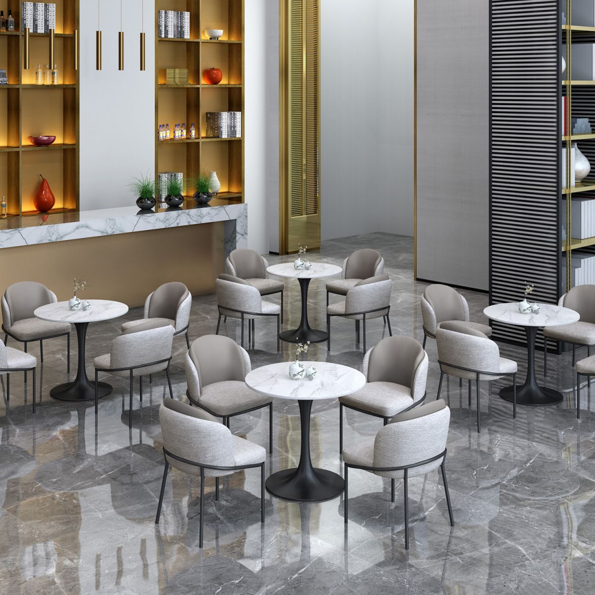 Mesa de comedor estándar Glam White, mesa de comedor de piedra sinterizada de forma redonda con base de tulipán