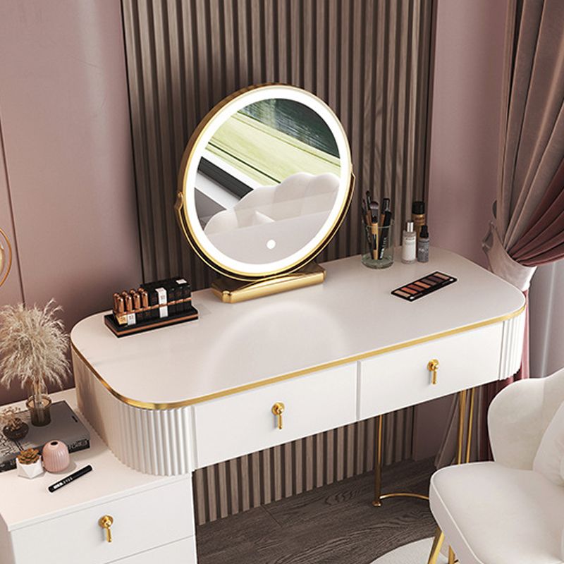 Glam Wood Frame Makeup Vanity Drawer Vanity Set in White for Bedroom