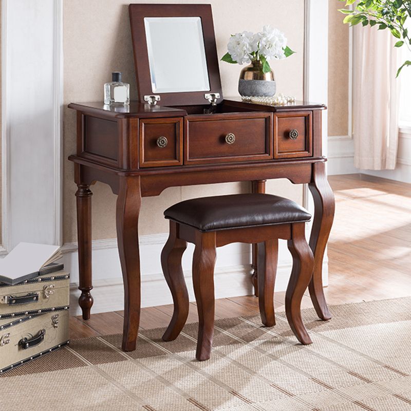 Traditions Rubberwood Vanity Set with Mirror 18.11" Wide Brown Vanity