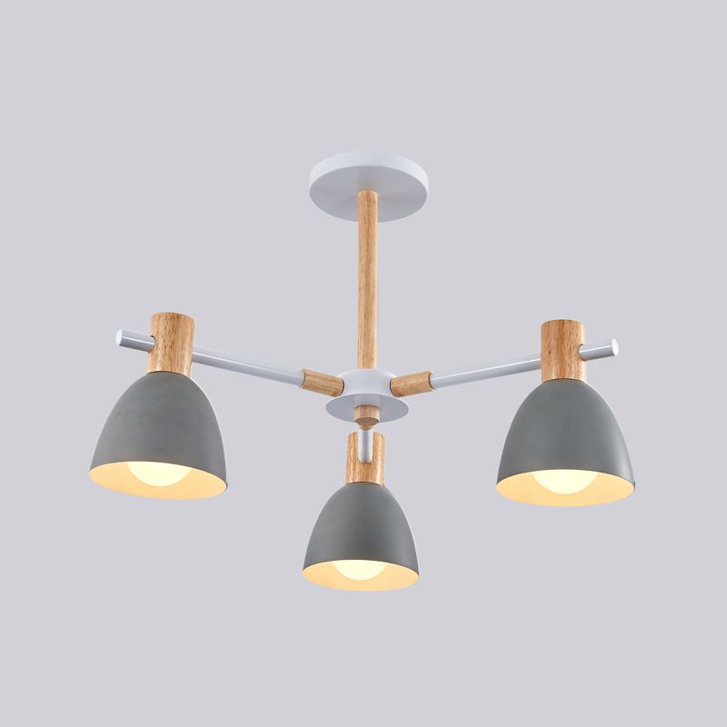 Modern Creative Sputnik Pendant Light Wooden Macaron Chandelier with Wrought Iron Shade