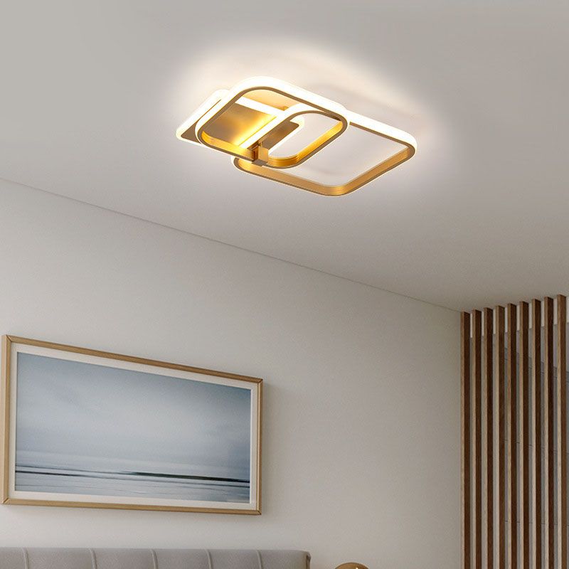 Modern Minimalist LED Semi Flush Mount Square Acrylic Ceiling Light in Gold