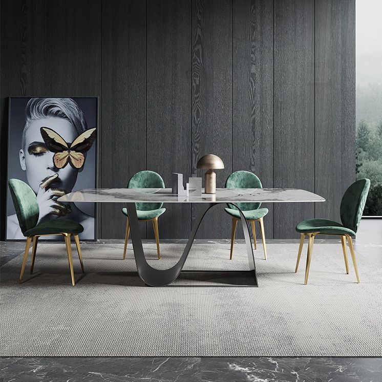 Modern Gray Kitchen Dining Set Sintered Stone Top Rectangle Dining Set with Trestle Base