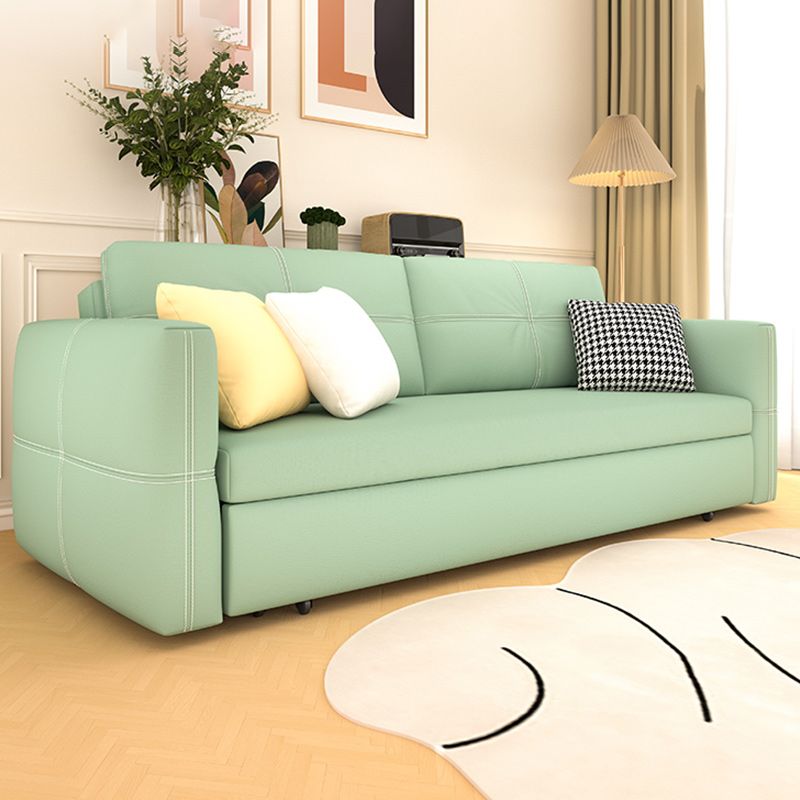 Pillow Back Scandinavian Sleeper Sofa Bonded Leather Green Futon Sofa Bed