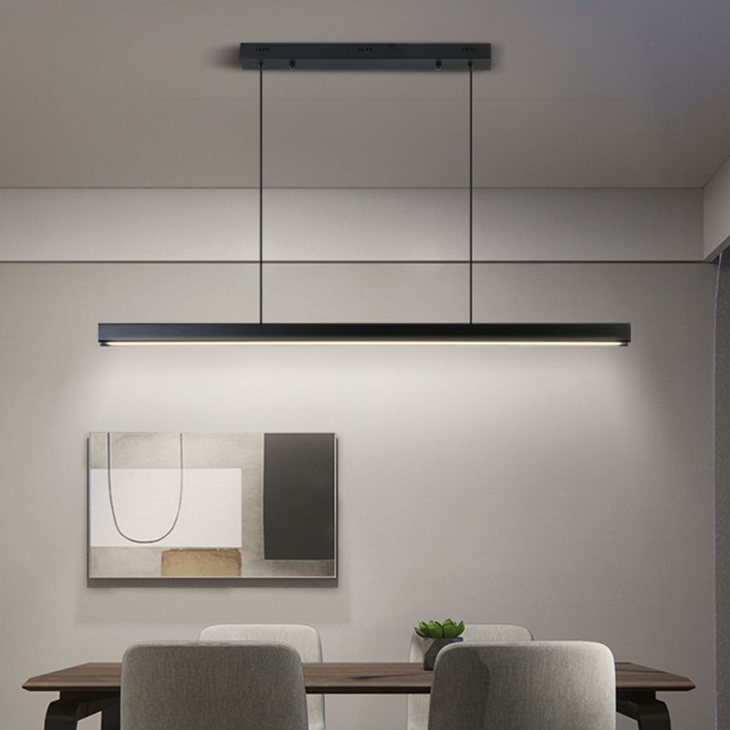 Zeitgenössischer Stil linearer Form Island Light Metal 1 hängendes Anhänger Licht in Schwarz