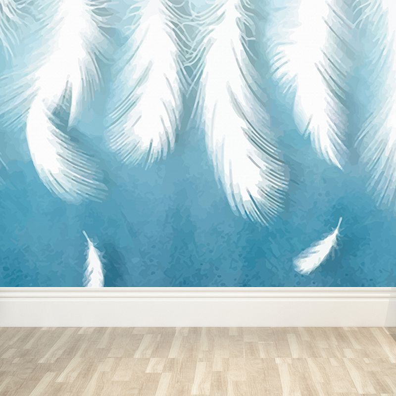 Feather Mural Wallpaper Pastel Color Contemporary Wall Covering for Girls Bedroom