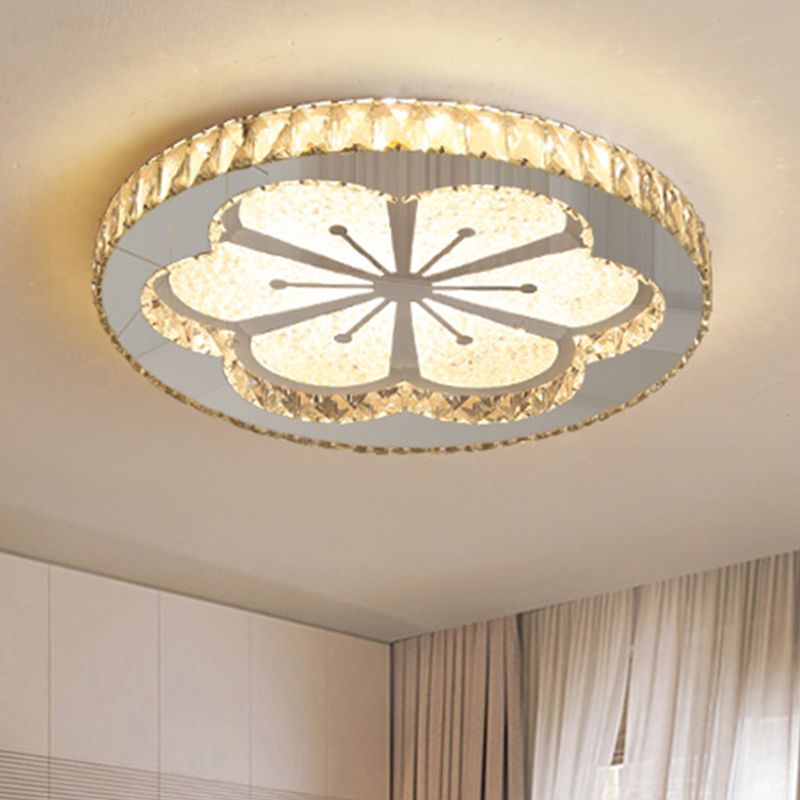 Chambre ronde Flush Ceiling Light Crystal LED Contemporary DEL Flush Mount Lighting Fixture in Stainless-Steel