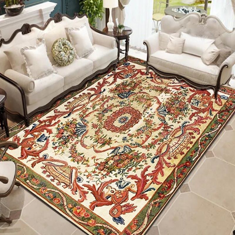 Persian Living Room Rug Multi Colored Geometric Carpet Polyester Pet Friendly Stain Resistant Anti-Slip Backing Rug with Braided Trim
