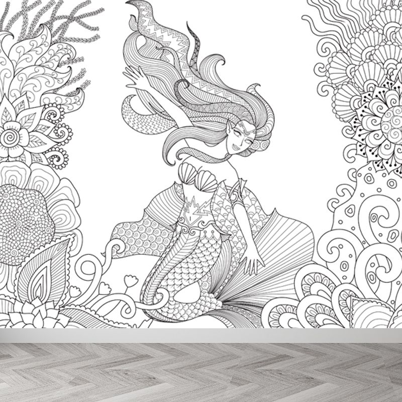 Kids Fantasy Secret Garden Mural Decal Black and White Waterproofing Wall Art for Room