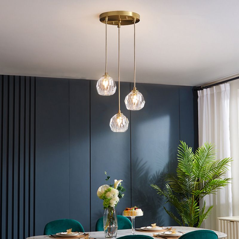 Sfera smussata k9 lampada a sospensione cristallo semplicità finitura ottone multiploling a soffitto multiplo